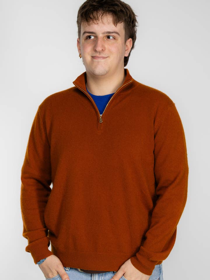 Quiet Form Zip Deep Copper for wholesale by Oxford Meadow Cashmere