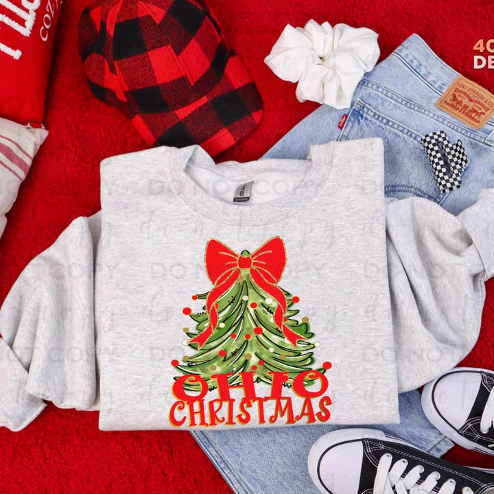 Ohio Christmas Tree Bow Crew Sweatshirt for wholesale by 403 Designs