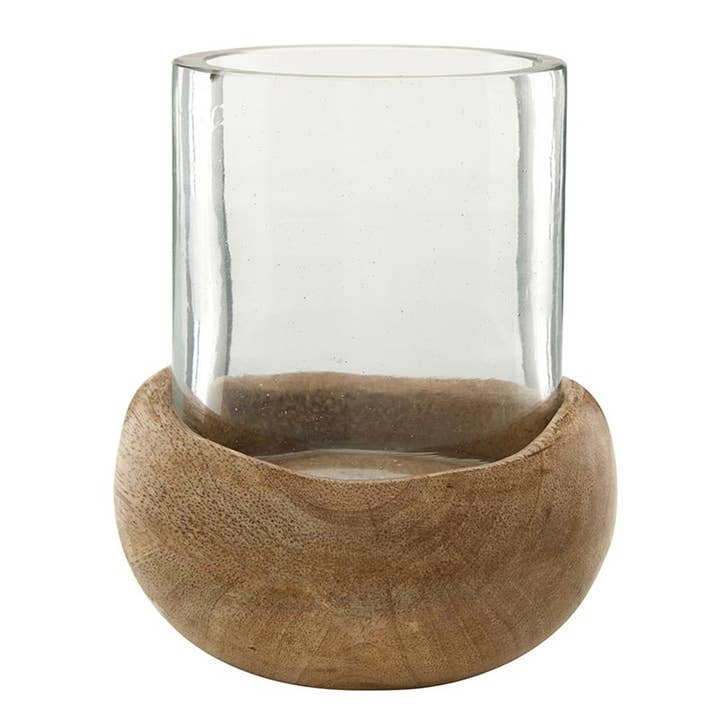 47th & Main (Creative Brands) - Wholesale Candle Holder - Wooden Glass Hurricane - Small