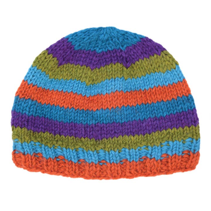 Børnestribet Beanie Ren Uld Hat - Fair Trade for engroshandel hos Black Yak Ltd