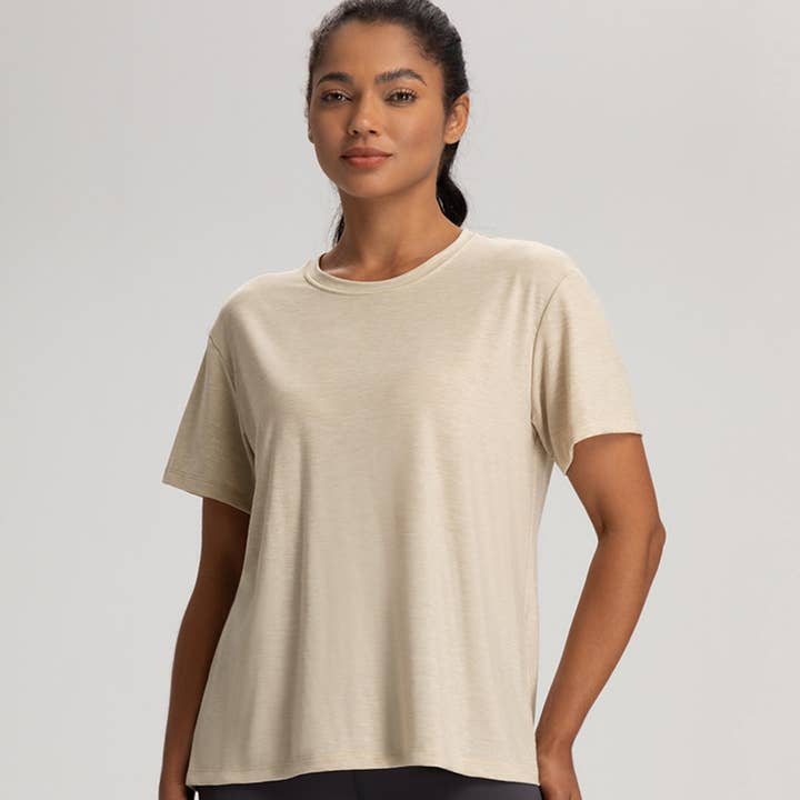 Sodalemon - Wholesale T-Shirt - Women's - Women Wool Breathable Relaxed-Fit Yoga Short-Sleeve T-Shirt3