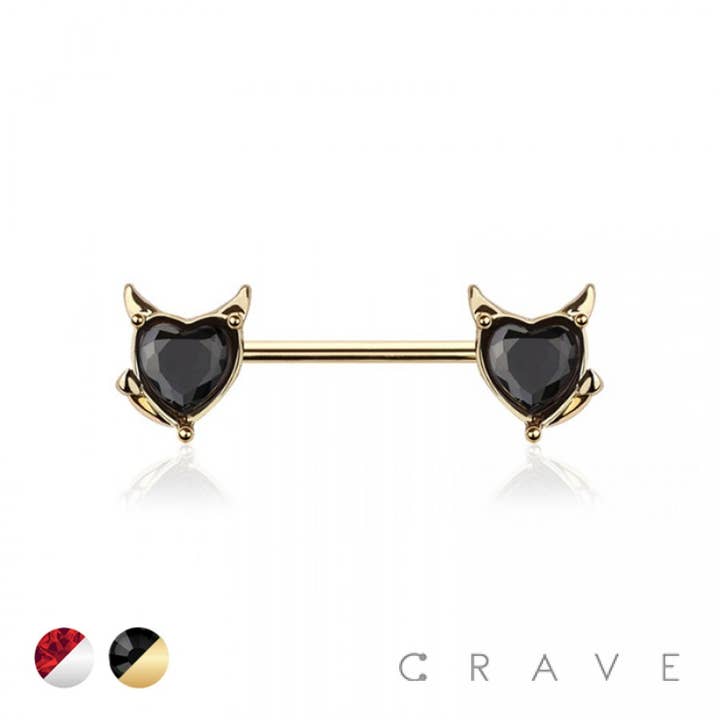 CRAVE BODY JEWELRY - Wholesale Nipple Ring - DEVIL HEART 316L SURGICAL STEEL NIPPLE BAR