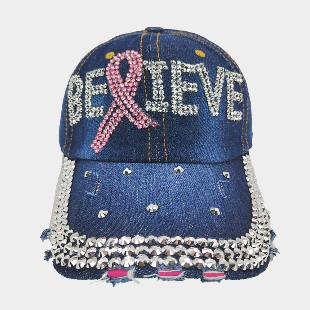 Sensibling Corp. - Vendita all'ingrosso Cappellino da baseball - Donna - Cappellino da baseball con messaggio "Believe" e nastro rosa Bling2