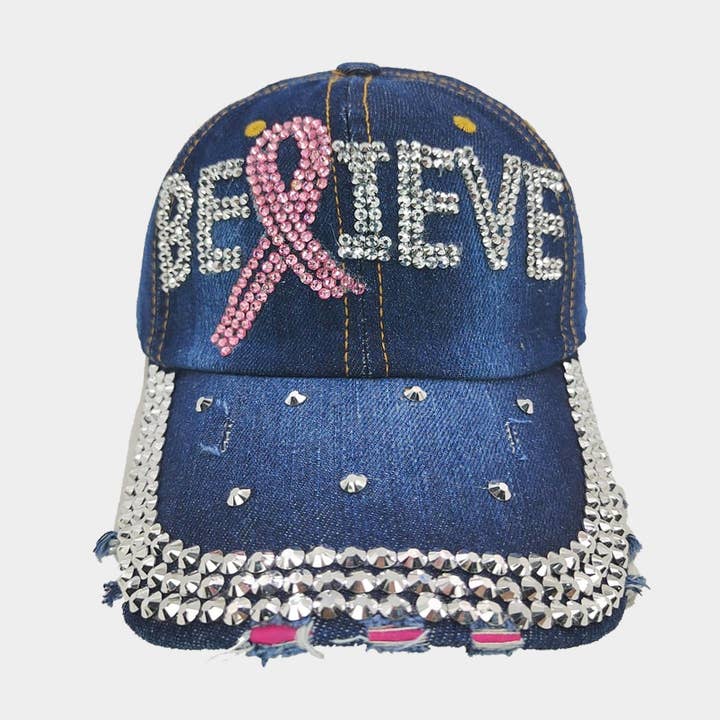 Sensibling Corp. - Vendita all'ingrosso Cappellino da baseball - Donna - Cappellino da baseball con messaggio "Believe" e nastro rosa Bling2