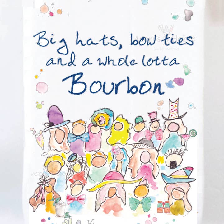 Kentucky Derby Big Hats Bow Ties & Bourbon Tea Towel for wholesale by Avery's Home