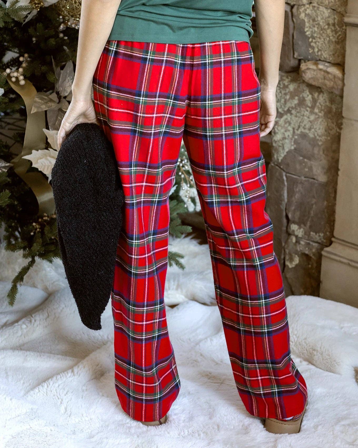 Flannel Christmas Pajama Pants in Red Plaid for wholesale on Faire5