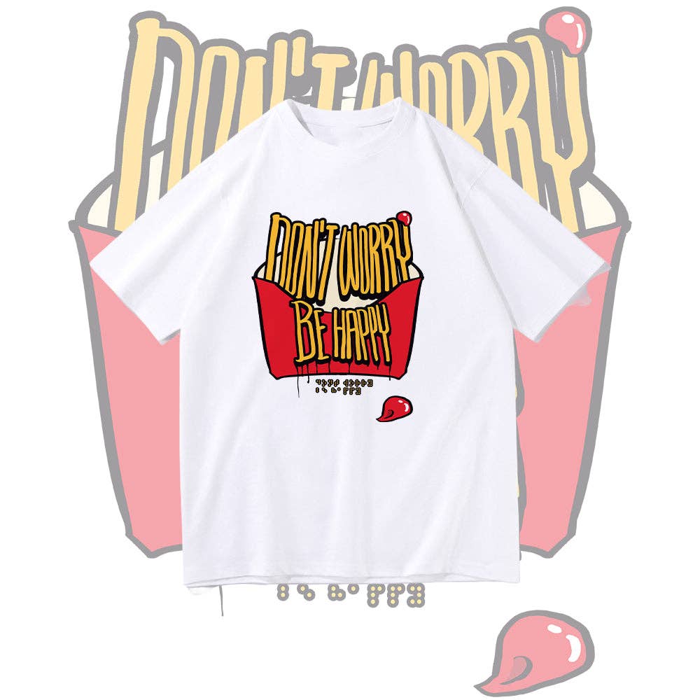 novaxau - Wholesale Screen printed t-shirt – Women′s - French Fries Positive Quotes Print Women's Oversize T-shirt0