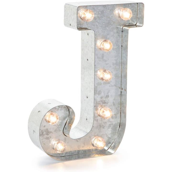 Lettre lumineuse en métal argenté - Lettre J pour la vente par JFL Enterprises