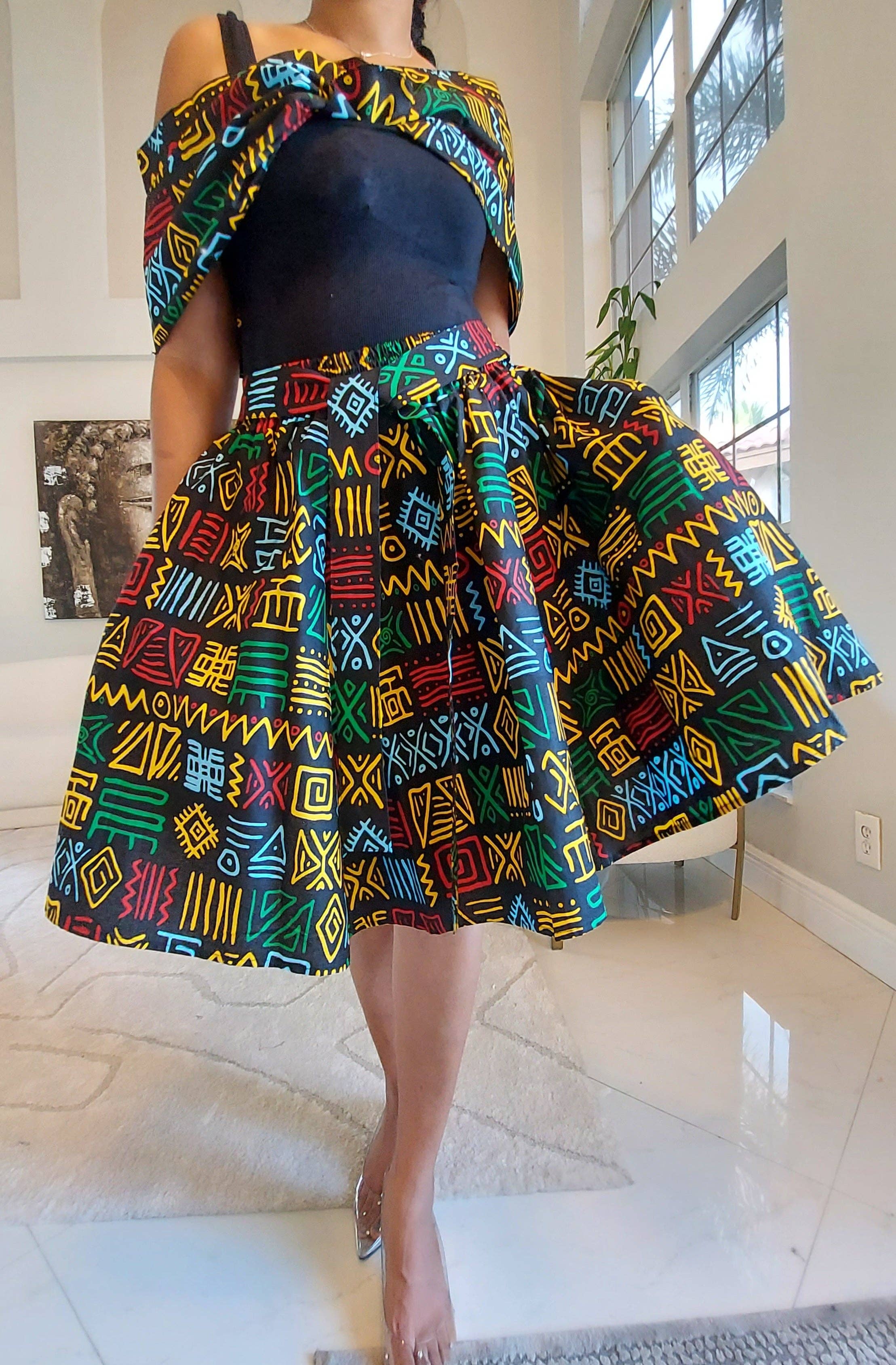 India Batik – wholesale Set med topp och kjol - Dam – Omlottblus & Kjol-Svart/Rasta7