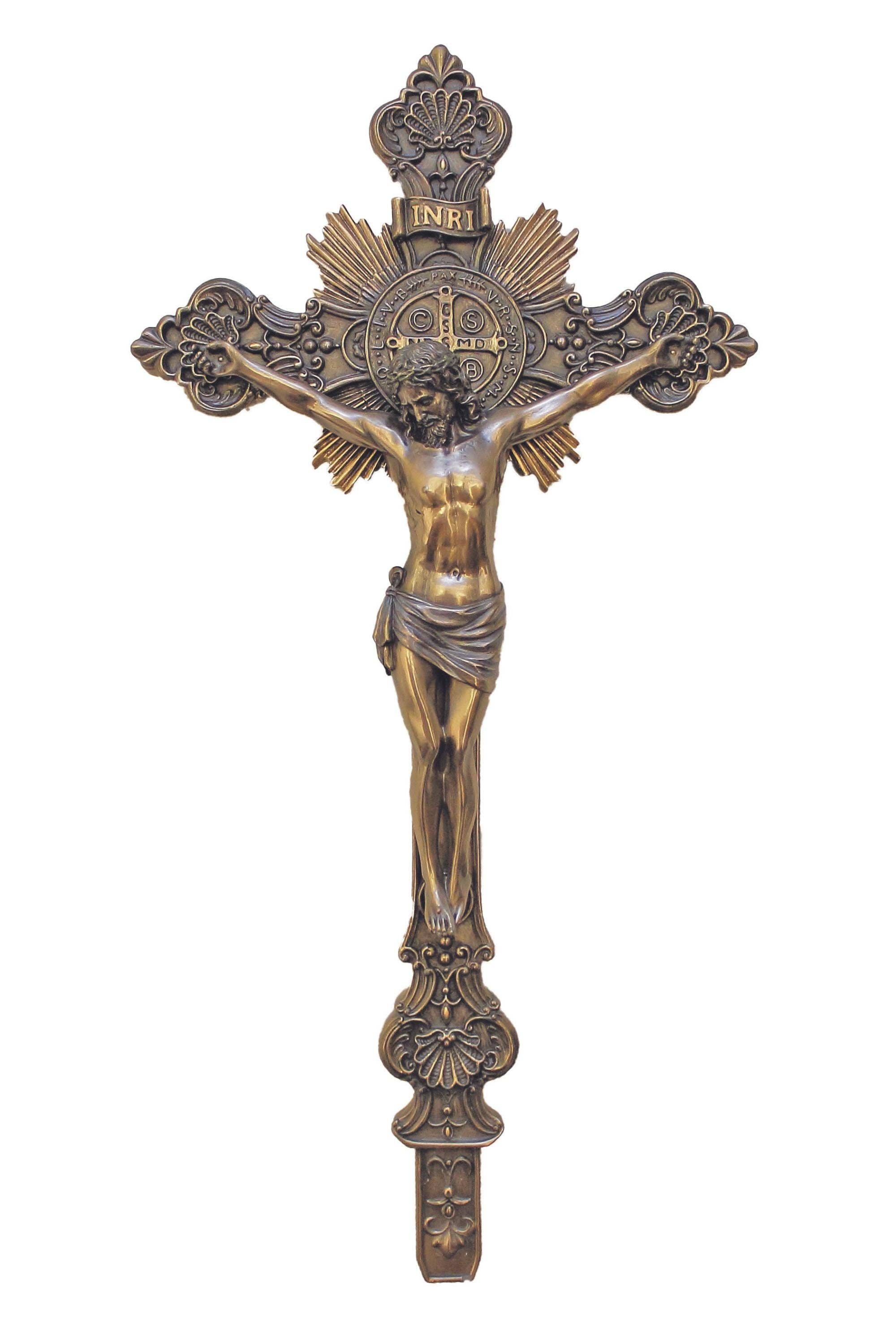 Goldscheider of Vienna - Wholesale Wall Cross - St. Benedict Crucifix in Cold Cast Bronze 24"/22"2