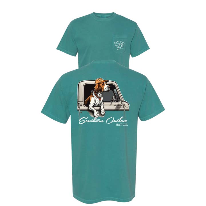 Southern Outlaw Hat Co. - Wholesale Screen Printed T-Shirt - Unisex - hound dog n old school pocket tee0