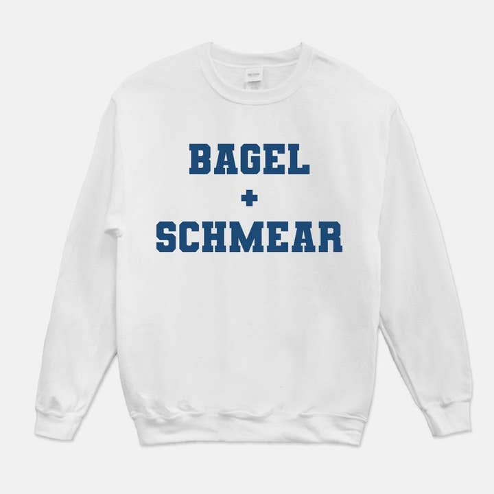Bagel + Schmear Blue Unisex Crew Neck Sweatshirt for wholesale by Love Always, Audrey