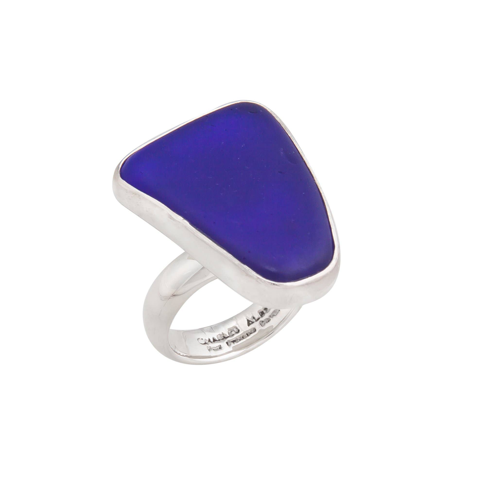 Charles Albert Inc - Wholesale Cocktail/Statement Ring - Sterling Silver Cobalt Blue Recycled Glass Adjustable Ring