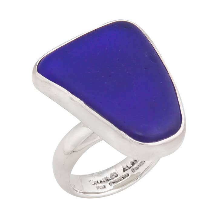 Charles Albert Inc - Wholesale Cocktail/Statement Ring - Sterling Silver Cobalt Blue Recycled Glass Adjustable Ring0