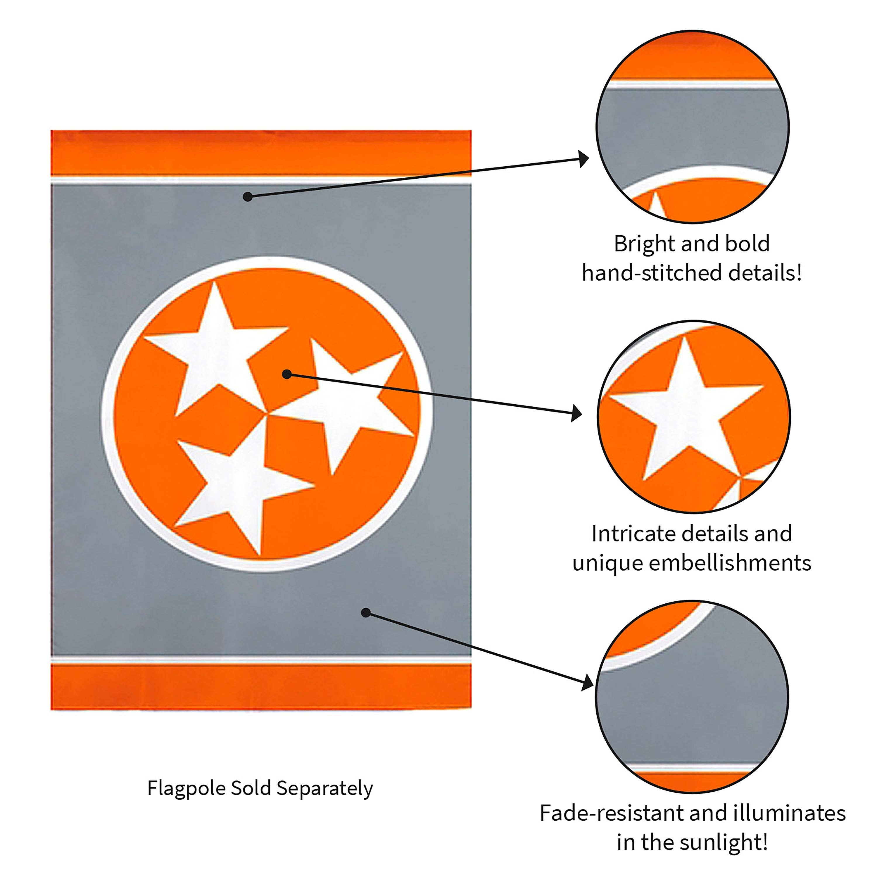 Evergreen Enterprises - Wholesale Flag - Tennessee Tri Star, Grey Garden Applique Flag4