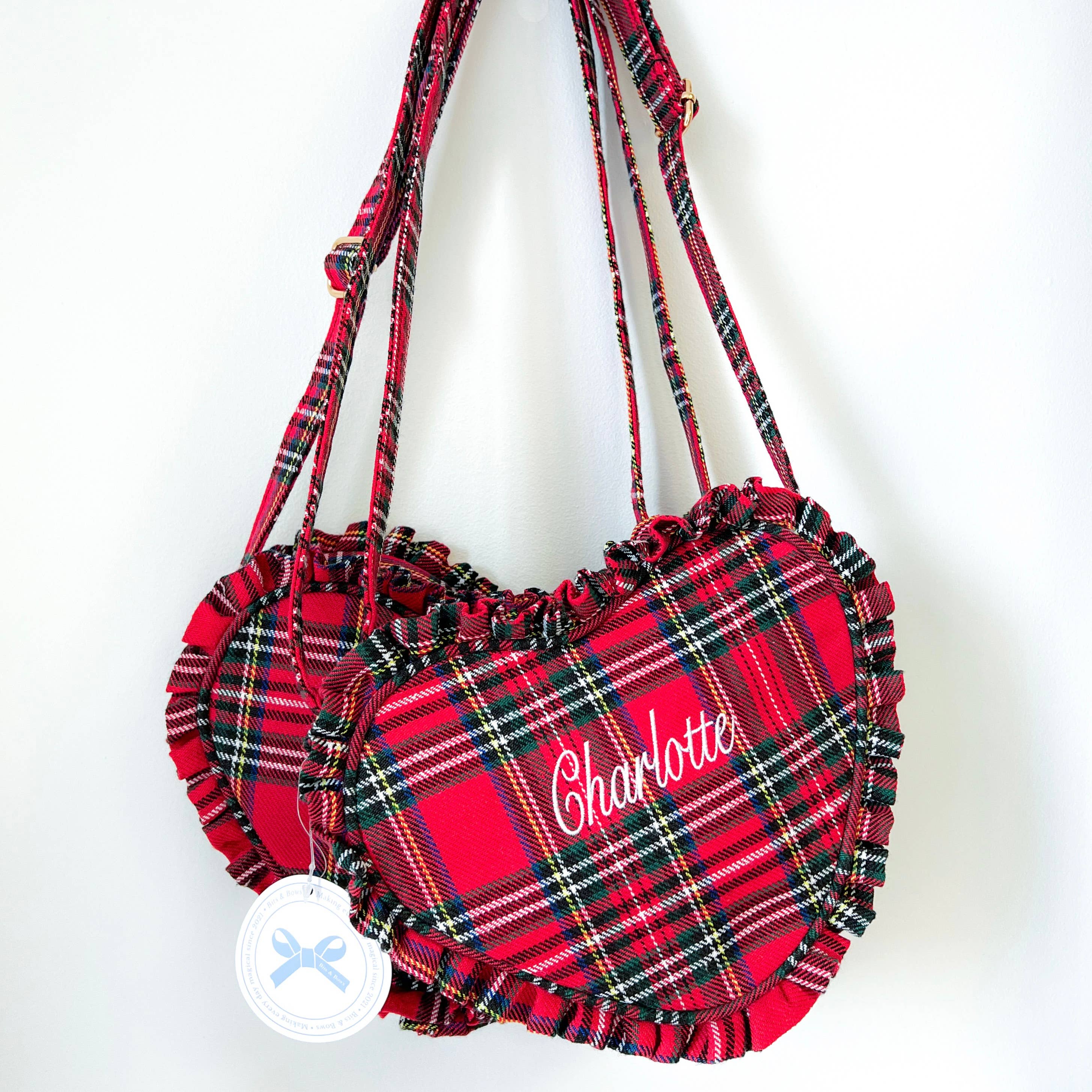 Bits & Bows - Wholesale Crossbody Bag - Kids - Heart Purse, Red Plaid3