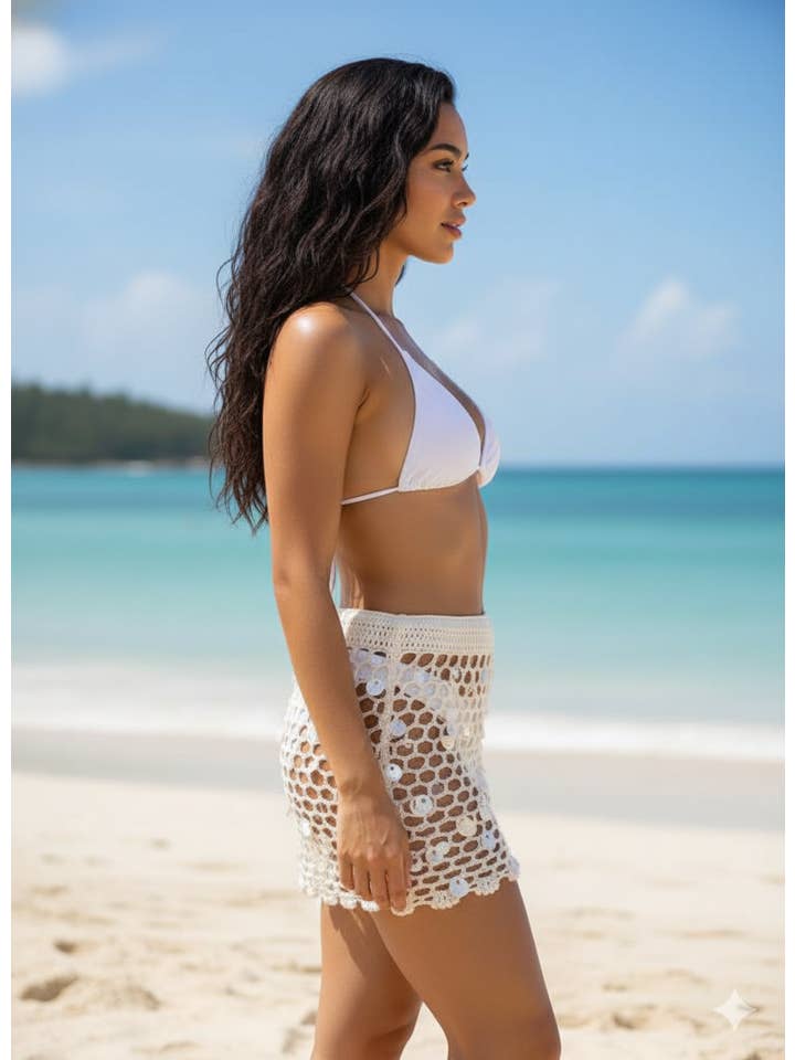 Stylish Swimwear - Wholesale Swim cover-up – Women’s - BC2204 Sequin Crochet Beach Mini Skirt5