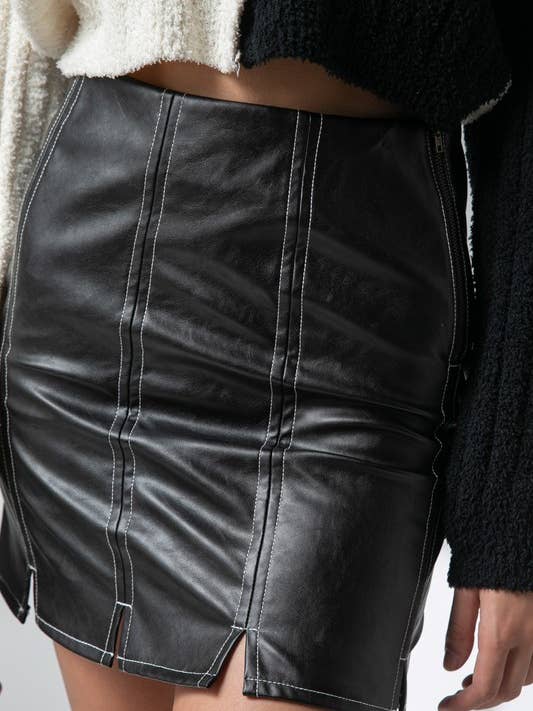 PS16568 - Kamila Faux Leather Slit Mini Skirt for wholesale by Papermoon
