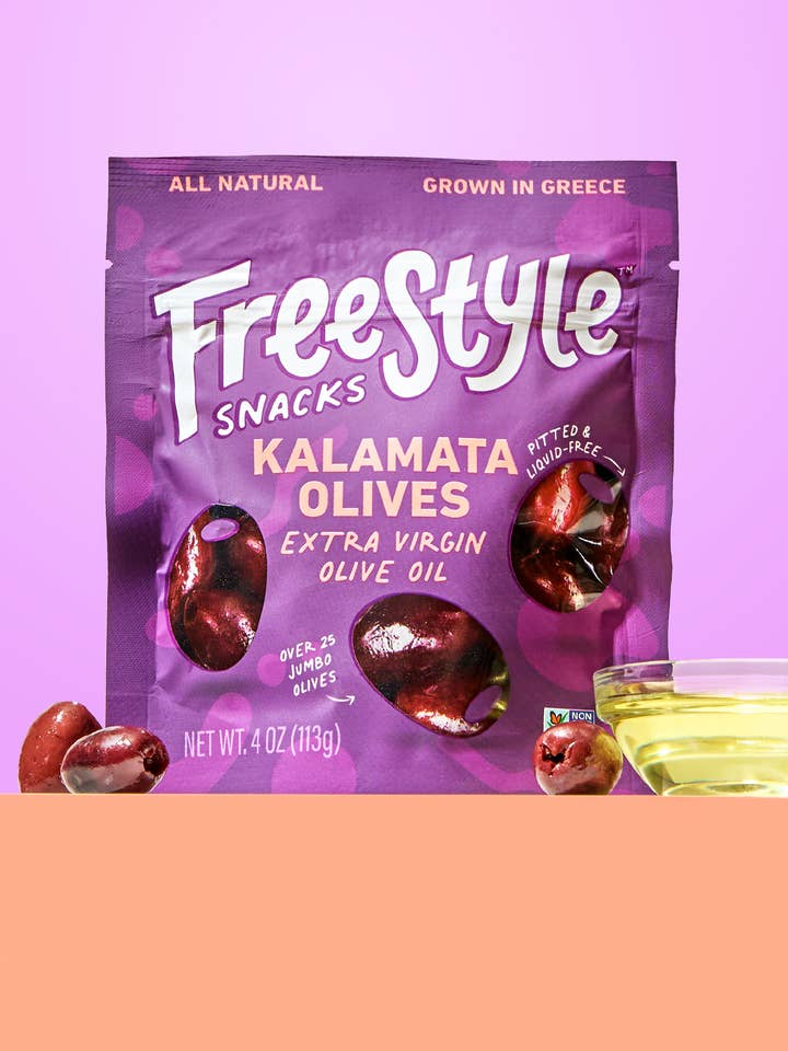 Kalamata Olives Extra Virgin Olive Oil 4oz Freestyle Snacks for wholesale by Freestyle Snacks