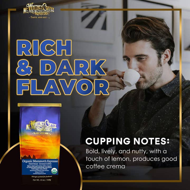 Mammoth Espresso Biológico 12oz Café Moído por atacado de Mt. Whitney Coffee Roasters