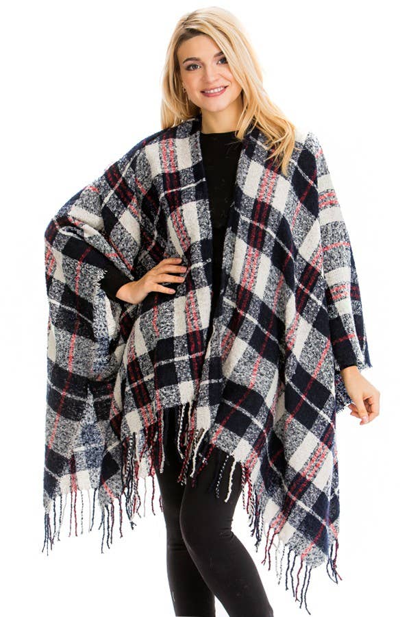 Cap Zone – Poncho - Mulher por atacado – Manta Plaid Fashion Manta Ruana Poncho3