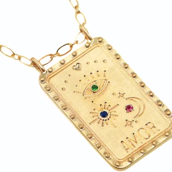 HoopLa - Wholesale Pendant/Charm Necklace - Amor Evil Eye Steel Necklace rhinestone14K gold