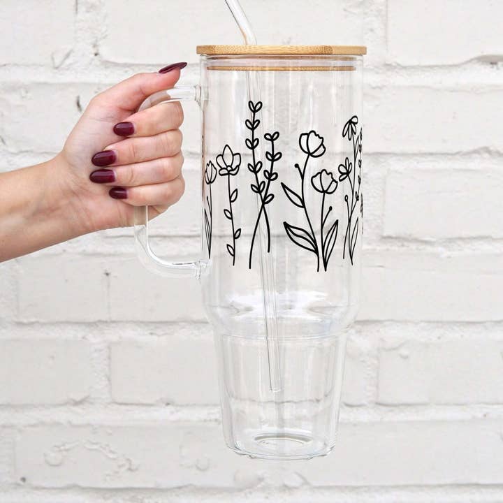 Wildflower 40oz Tumbler with Lid and Straw for wholesale by Sip-Sip Hooray!