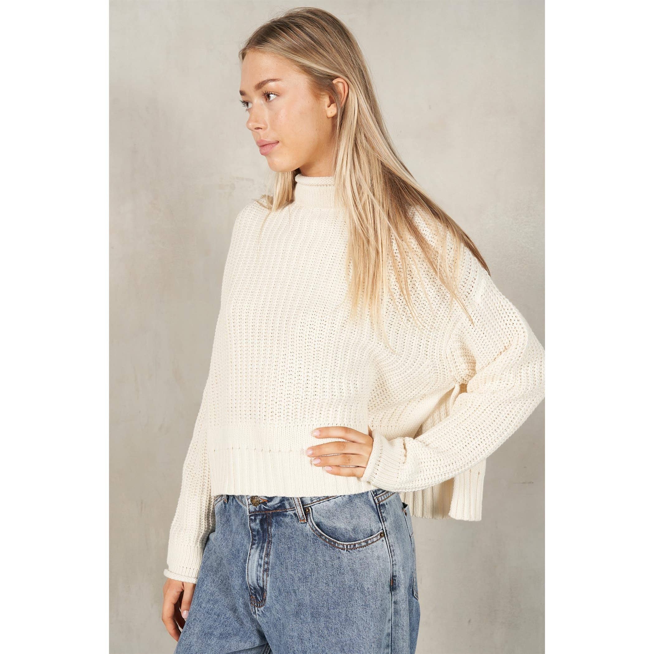 lalamia – Pulôver - Mulher por atacado – Camisola manga comprida Semi Crop Rolled Mock Neck10