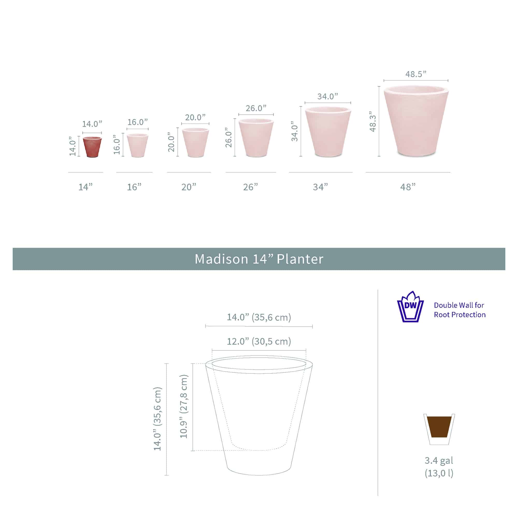 Crescent Garden - Wholesale Plant Pot - Madison Double Walled Indoor/Outdoor Planter16