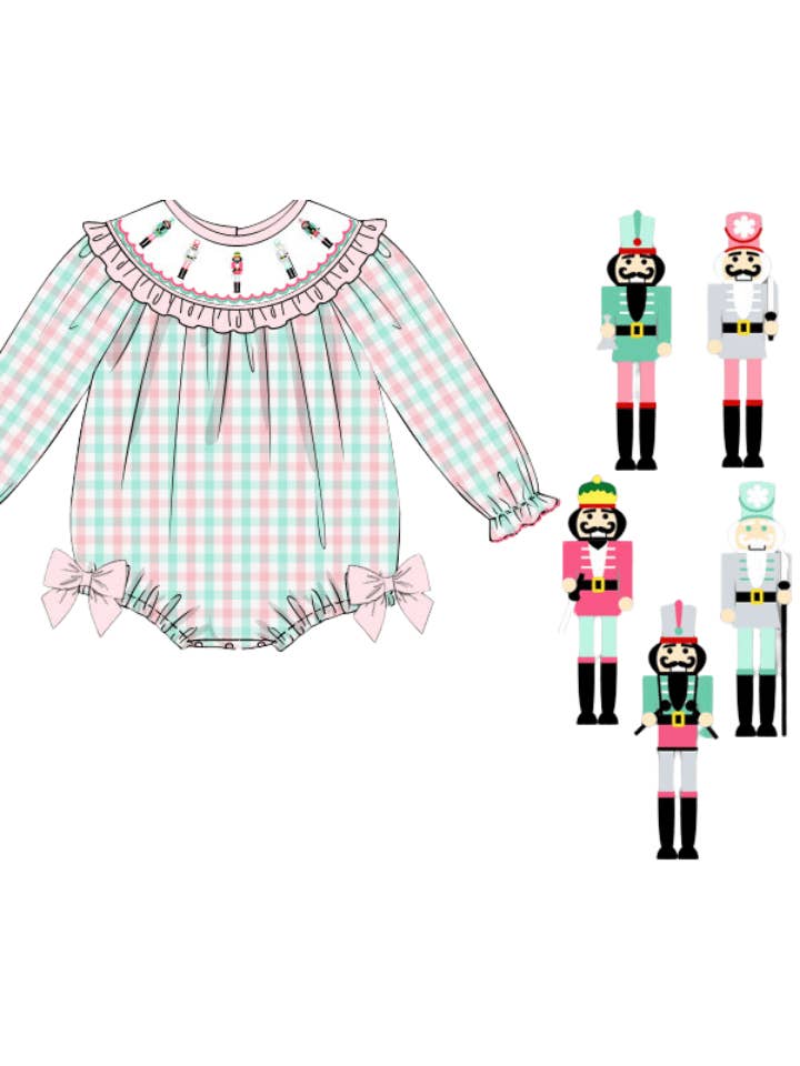 The Smocked Flamingo - Wholesale Bodysuit (Non-Footed) - Baby - Smocked Pink and Mint Gingham Nutcracker Bubble2