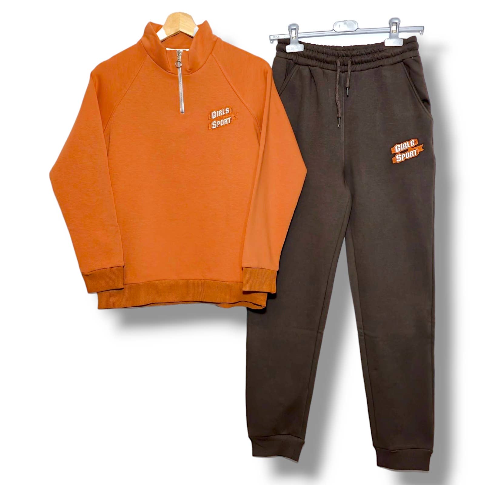 Orange Girls' Athletic Zip-Up Lounge Set - Cozy Terra Sportswear for wholesale on Faire1