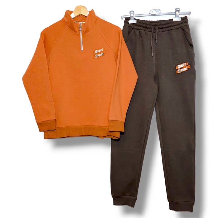 Orange Girls' Athletic Zip-Up Lounge Set - Cozy Terra Sportswear for wholesale on Faire1