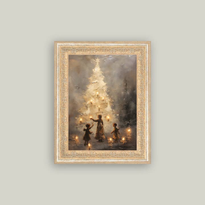 Petal Lane Home - Vente Art mural pour les fêtes - Arbre de Noël, art ancien encadré en or