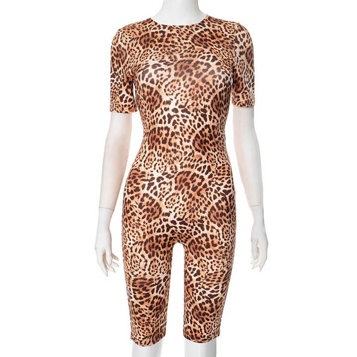 Women Sexy Leopard Print Short Sleeve Rompers for wholesale on Faire