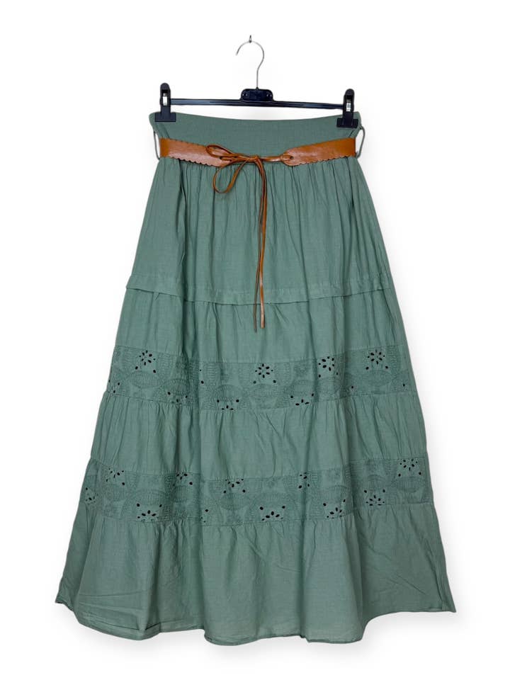 CX 9698 - Falda de Bordado Inglés con Cinturón para venta al por mayor de Lucky Nana