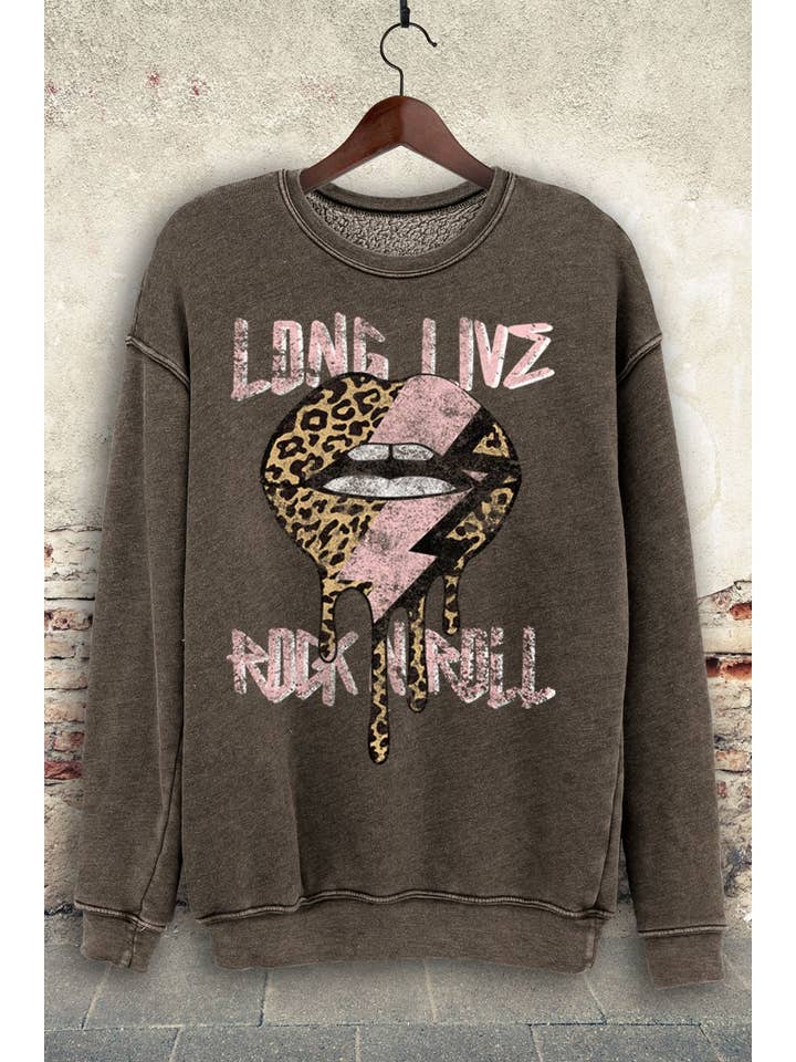 HRTandLUV - Wholesale Graphic Sweatshirt - Women's - Long Live Rock N Roll Lips - HL4737SWB