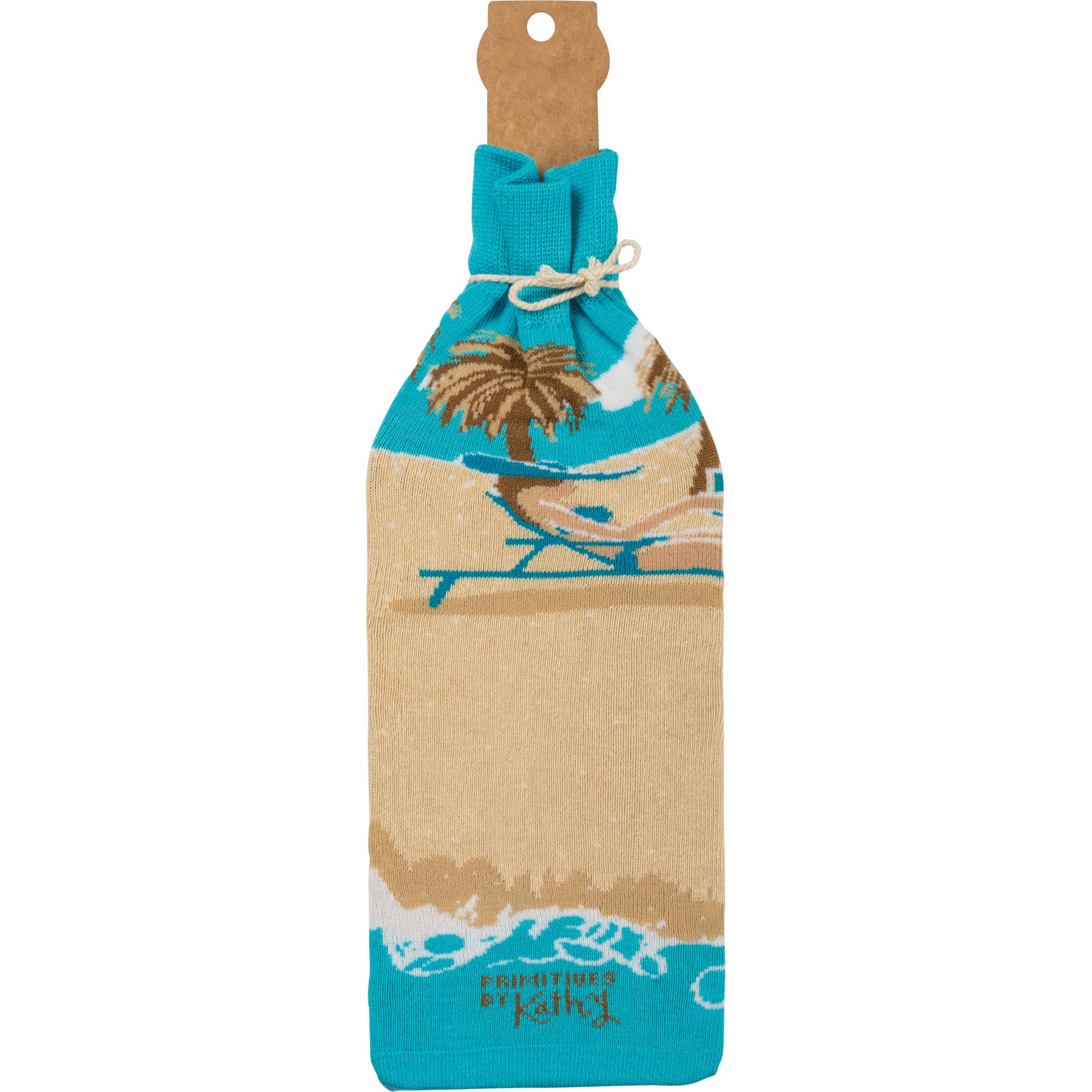 Primitives by Kathy - Wholesale Wine Gift Bag - Toes In The Sand Wine In Your Hand Bottle Sock2
