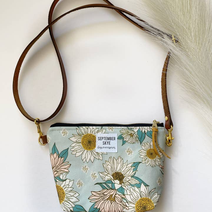 Little girl purse in indy bloom aqua sunflower for wholesale by September Skye Bags & Accessories