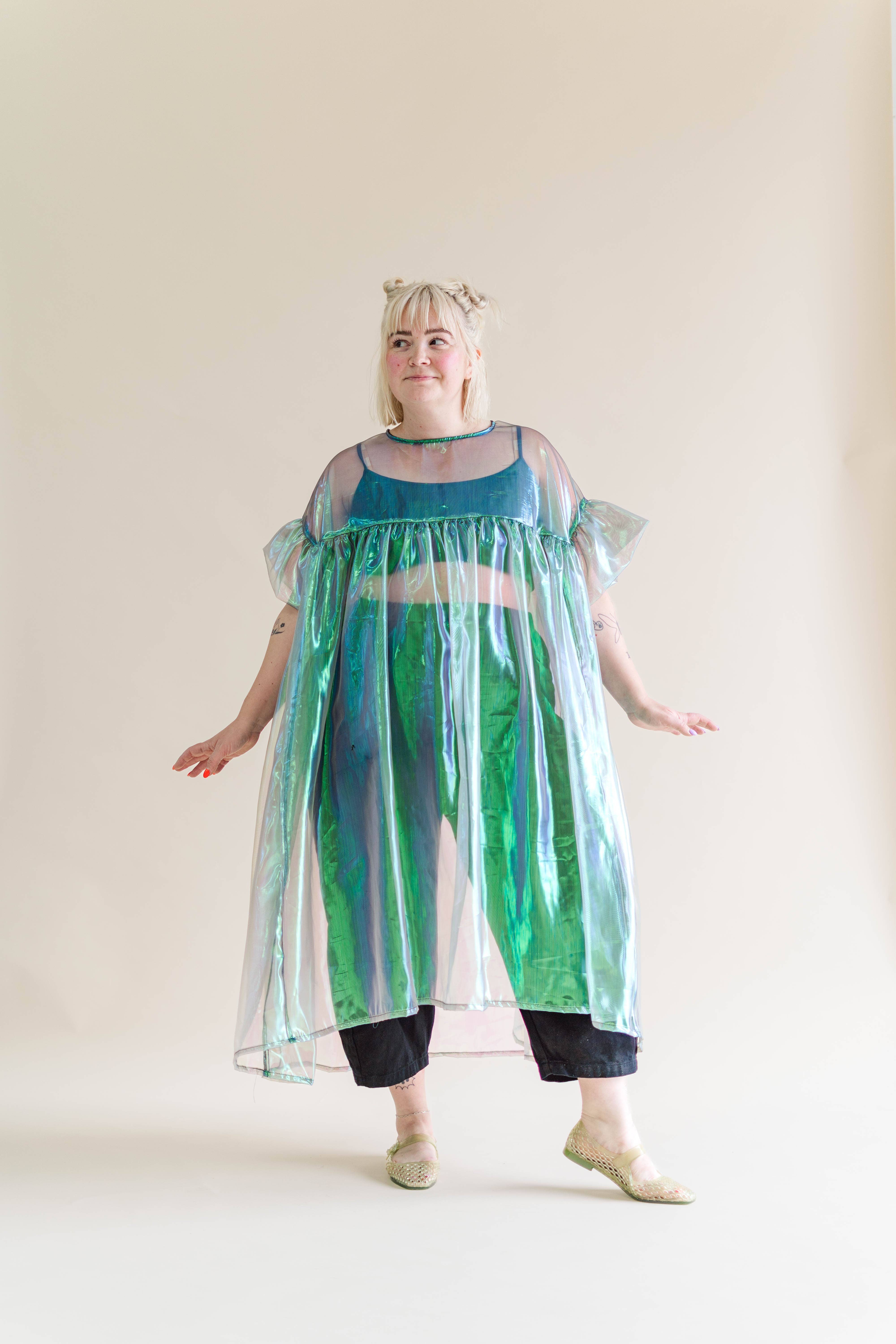 Nettle Studios - Wholesale Dress - Women's - Size-Inclusive Plus Size Gathered Sheer Green Maxi Dress3