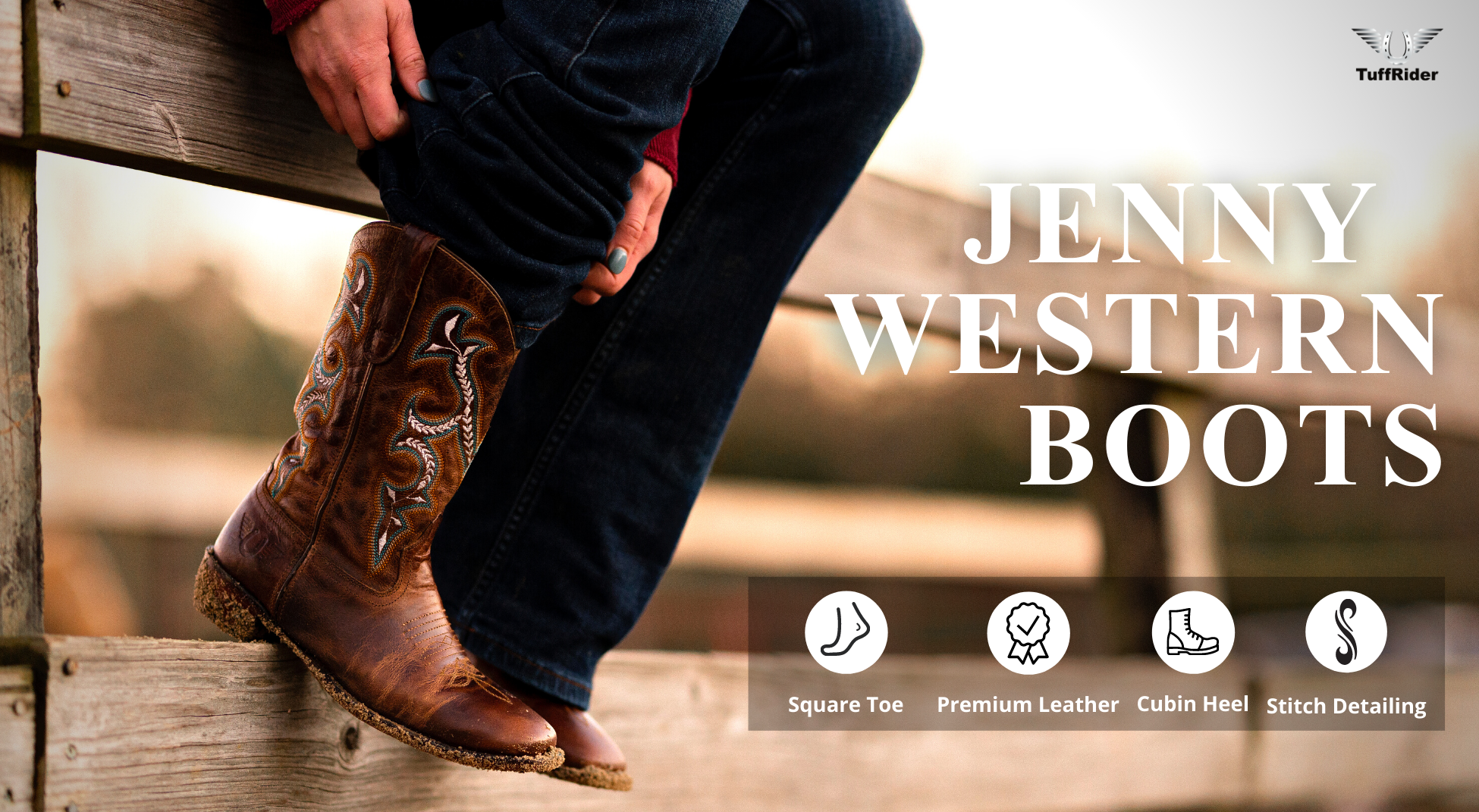 Brown TuffRider Women Jenny Embroidered Leather Square Toe Western Boots for wholesale on Faire6