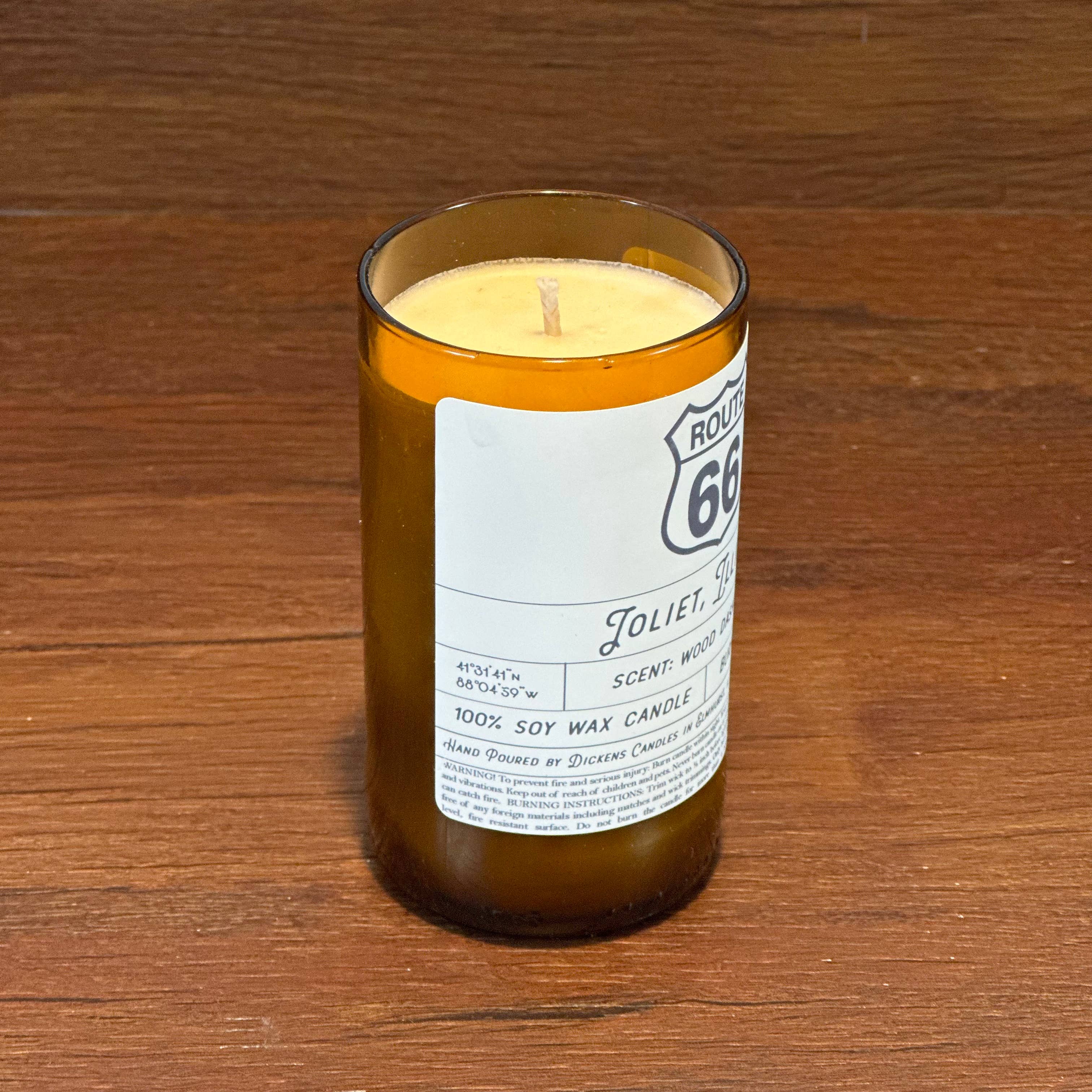 Dickens Candles - Wholesale Jar/Filled Candle - CUSTOM Route 66 Candle - Upcycled Amber Beer Bottle2