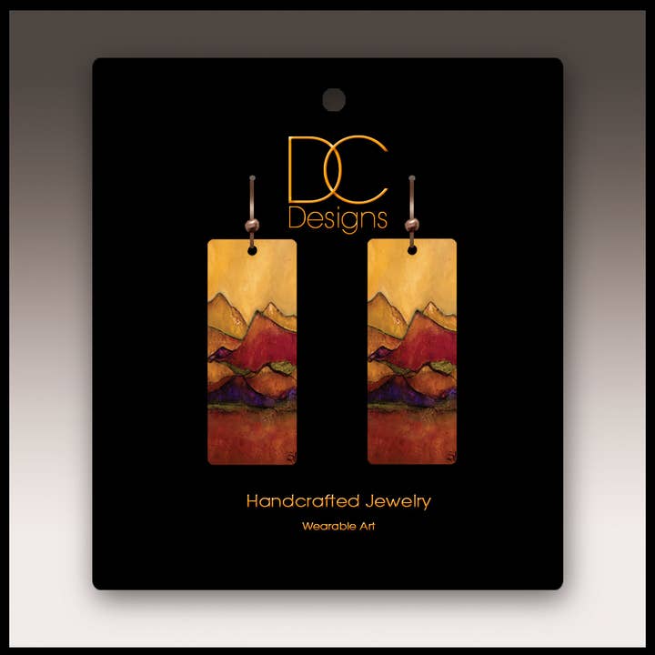 Illustrated Light & DC Designs - Wholesale Dangle Earrings - Desert Mountains Fine Art Rectangle Handmade Earrings1
