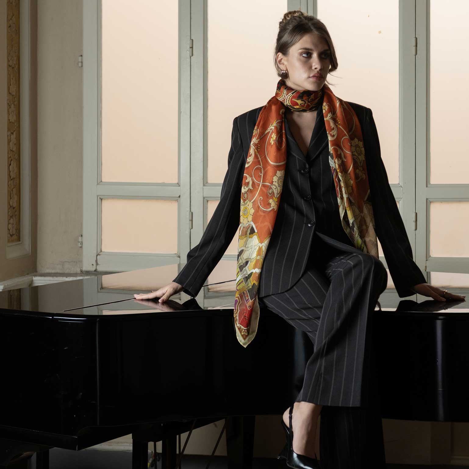 Elizabetta Made in Italy USA – wholesale Halsduk - Dam – Natalia - Sidenhalsduk Sjalar - Apelsinmarmelad5