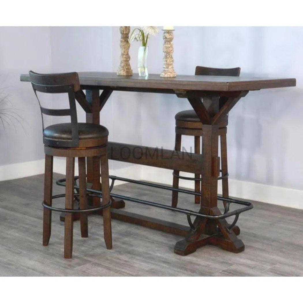 LOOMLAN – wholesale Pall – Mörk rustik stege ryggsvängbar barstol svart lädersäte 30"H2