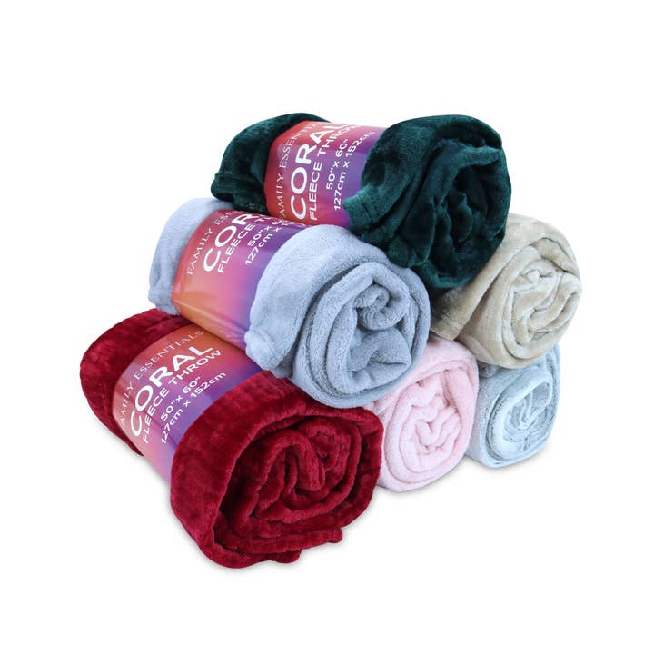 Arkwright Home - Wholesale Throw Blanket - Throw Blanket, Assorted Colors, Coral Fleece Fabric 50x602