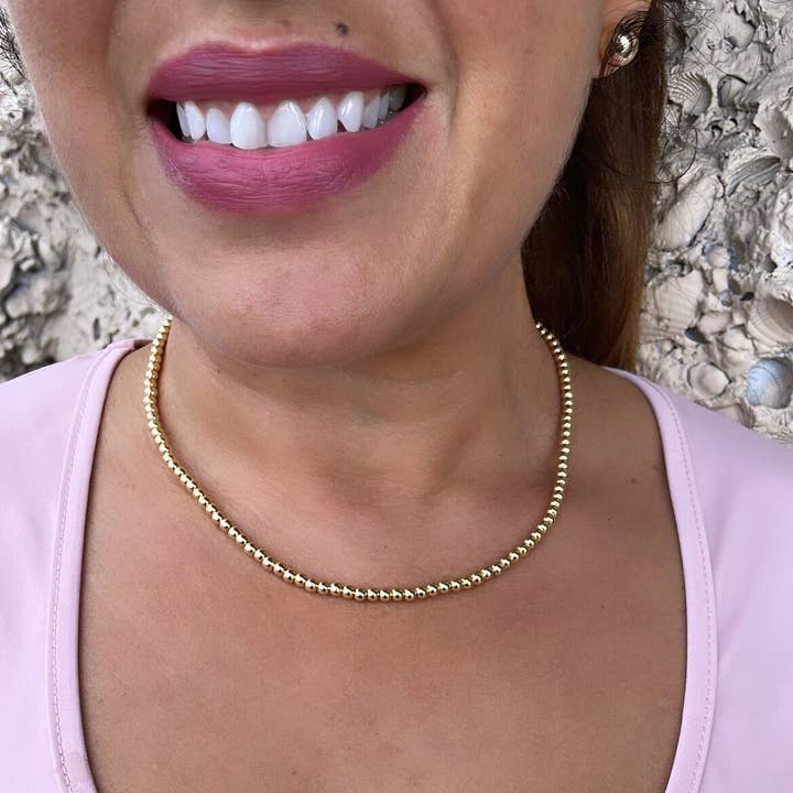 18k Gold Filled 4mm Beaded Lariat Necklace for wholesale by Milie