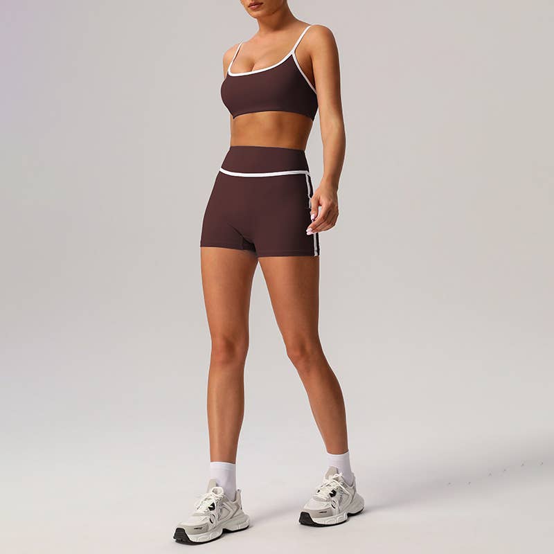 WONDERXFANS - Vente Ensemble de sport – femme - Ensemble 2 pièces : soutien-gorge à coussinets intégrés + short taille haute4