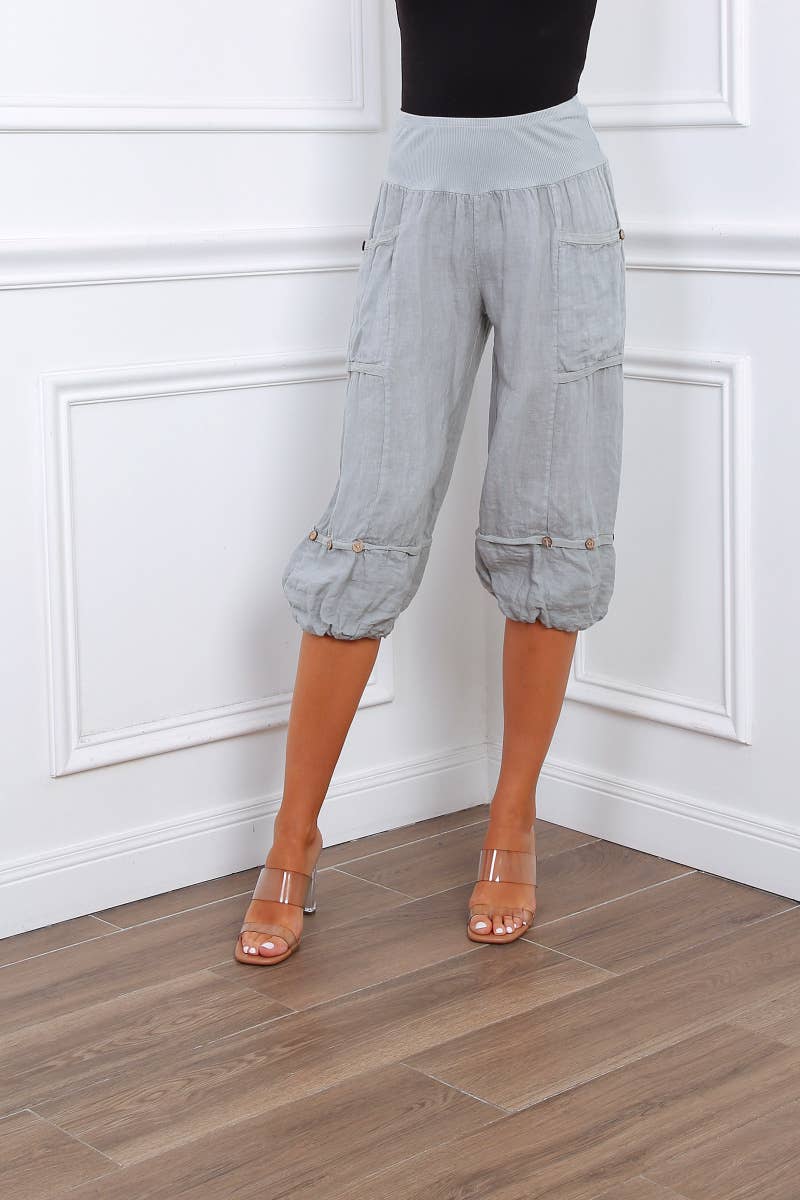 Happy look - Wholesale Shorts - Women's - Linen cropped pants with 4 pockets0