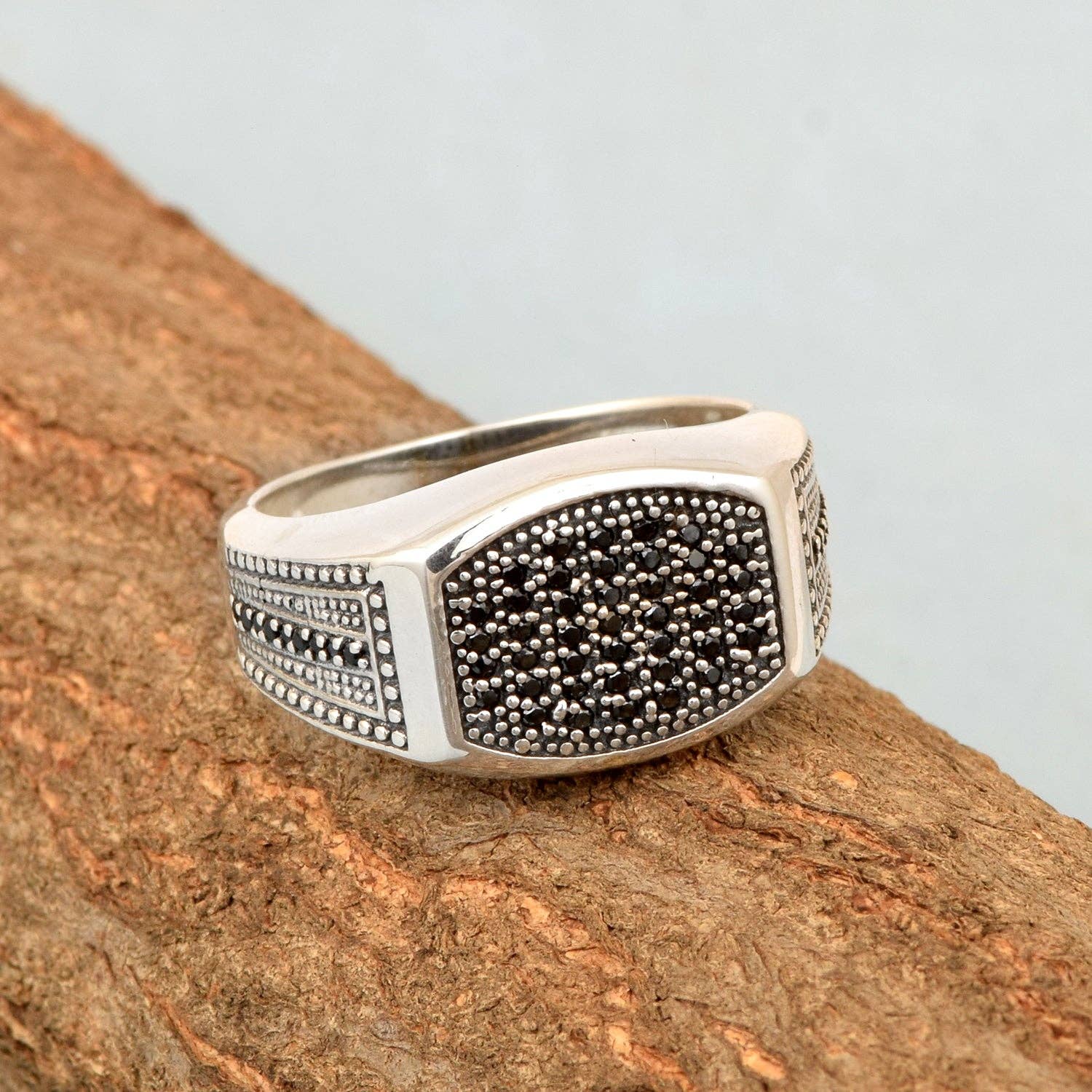 Star Joya - Wholesale Signet Ring - Mens Black Spinel Rings Solid 925 Sterling Silver Round Black Spinel Signet Rings2