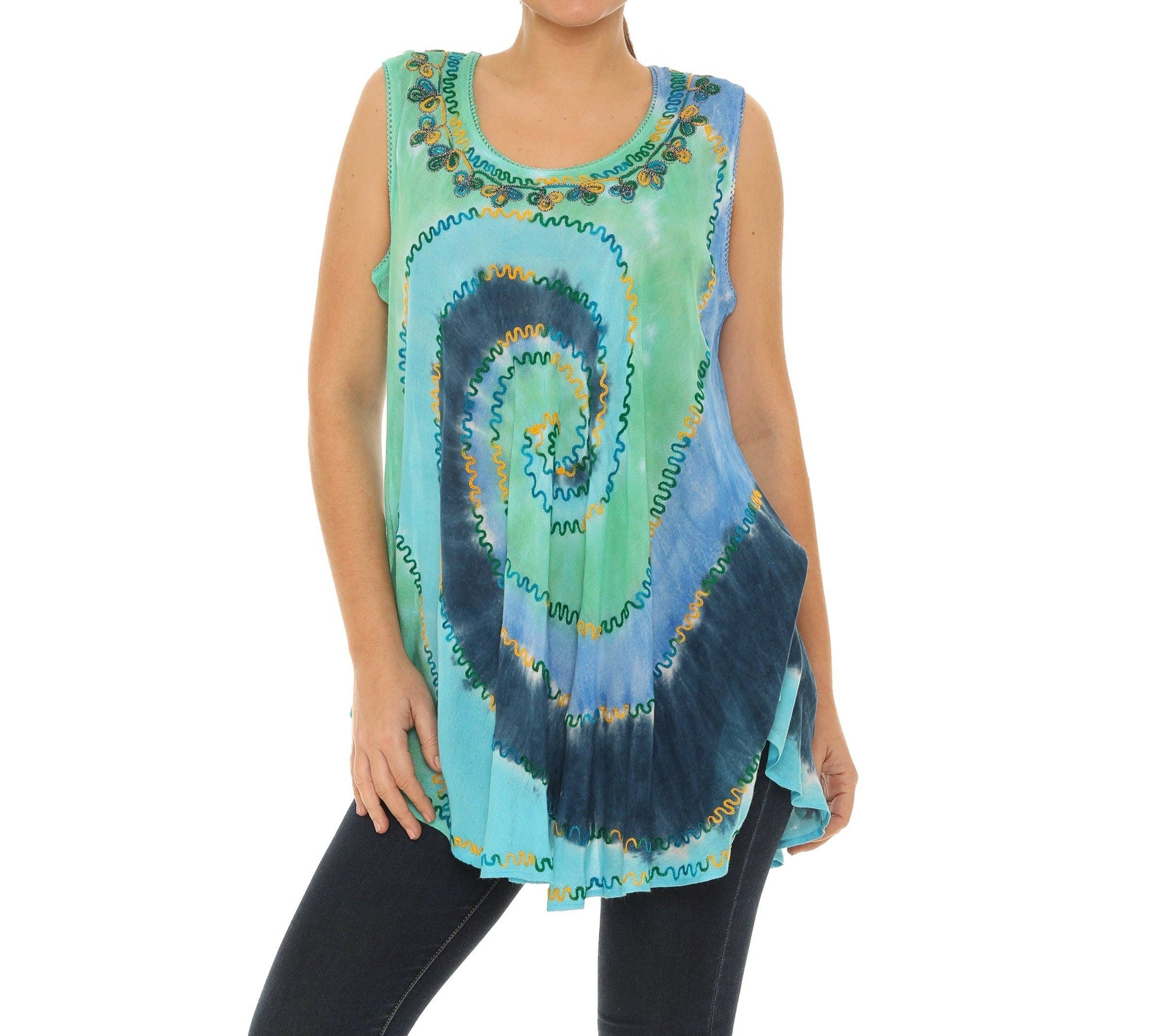 Shoreline Wear. INC - Wholesale Tunic - Women's - Tie-Dye Swirl Sleeveless Scoop Neck Top0